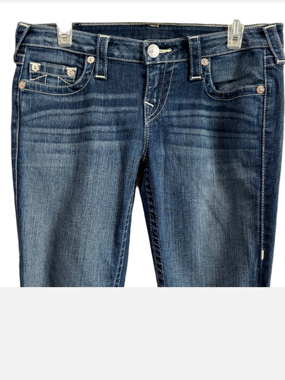 True Religion Women's Straight Leg Jeans in Dark Blue Wash